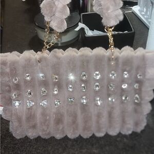 Elegant Fur Clutch with Rhinestone Accents